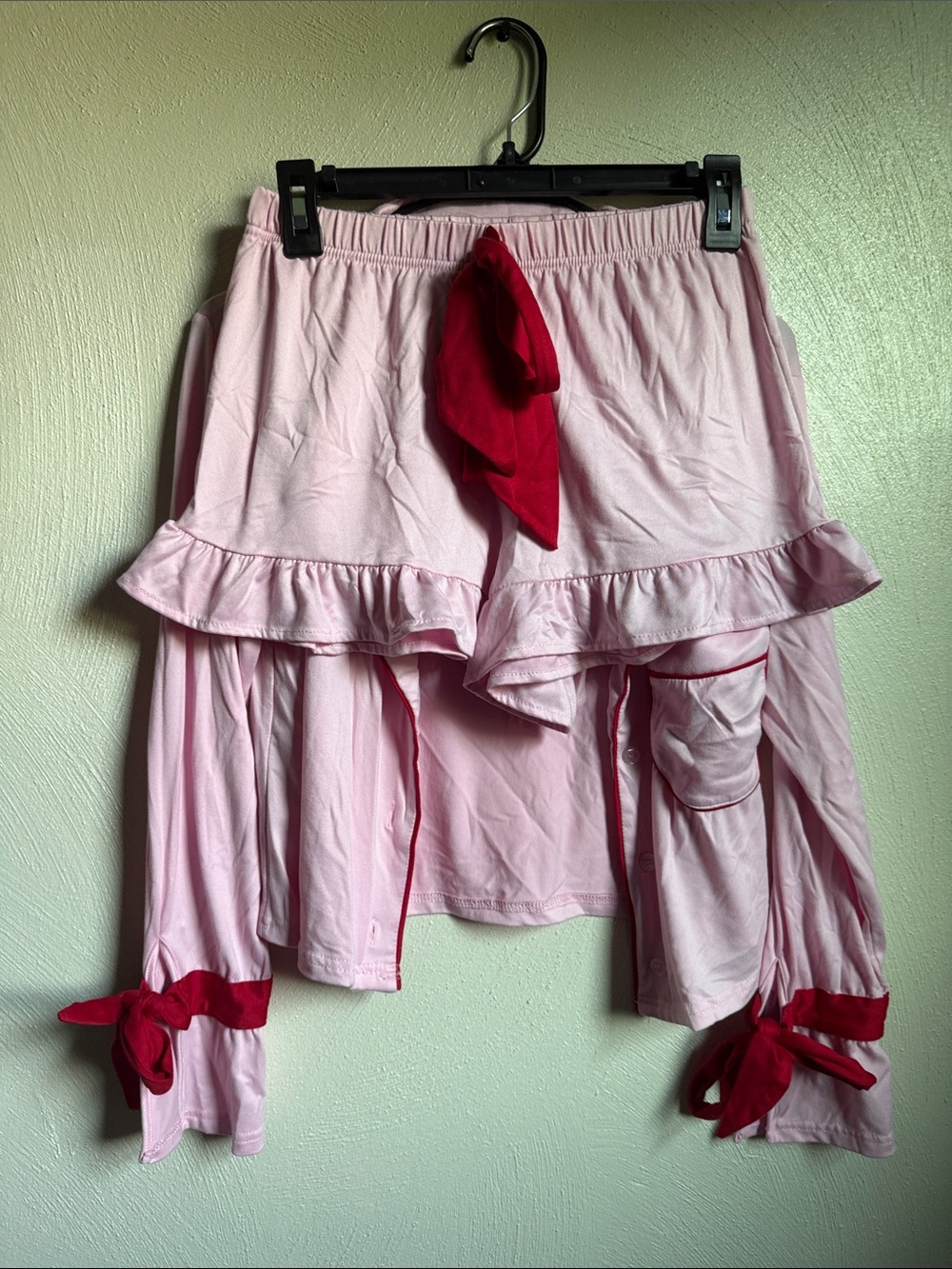 Pink Ruffle Tiered Skirt with Red Accent